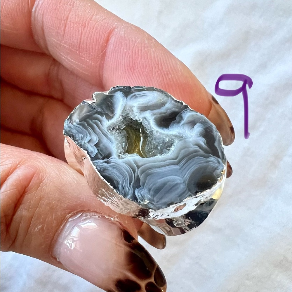 925 Micro Quartz Crystals in Geode Agate Ring 6 7 8 - Picture 13 of 16